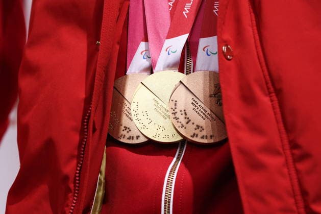 RUSSIA, MOSCOW - MARCH 17, 2026: Medals are seen during a press conference, PK, Pressekonferenz on the Russian team s performance at the 2026 Winter Paralympic Games, at the GUM department store. The Russian team scored third in the overall medal standings, bringing home the total of 12 medals (8 gold, 1 silver and 3 bronze). Sergei Bulkin TASS  90167401