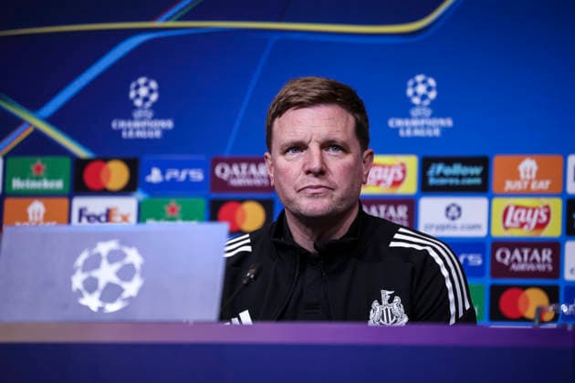 March 17, 2026, Barcelona, Barcelona, SPAIN: Eddie Howe, head coach of Newcastle United, attends the press conference, PK, Pressekonferenz ahead of the UEFA Champions League 2025 26, football match against FC Barcelona, Barca at Spotify Camp Nou Stadium on March 17, 2026 in Barcelona, Spain. Newcastle United Training Session And Press Conference - UEFA Champions League 2025 26 - ZUMAa181 20260317_zaa_a181_104 Copyright: xJavierxBorregox