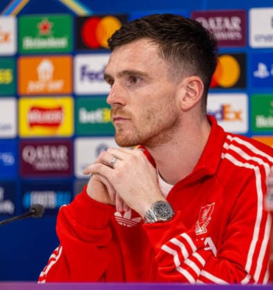 Football - UEFA Champions League - Round of 16 - 2nd Leg - Liverpool FC v Galatasaray A.Åž. - MD-1 LIVERPOOL, ENGLAND - Tuesday, March 17, 2026: Liverpool s Andy Robertson during a press conference, PK, Pressekonferenz at Anfield ahead of the UEFA Champions League Round of 16 2nd Leg match between Liverpool FC and Galatasaray A.Åž. (Photo by David Rawcliffe Propaganda) LIVERPOOL Anfield MERSEYSIDE ENGLAND  Copyright: xDavidxRawcliffex P2026-03-17-Liverpool_Galatasaray_MD-1-63