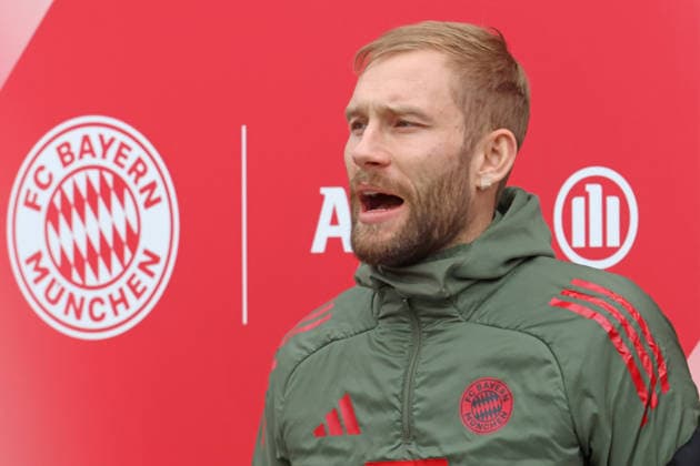 27 Konrad Laimer, Portraet, Portrait, Fussball Abschlusstraining UEFA Champions League Spiel FC Bayern -Atalanta Bergamo München 17.03.2026 Trainingsgelände, Säbenerstr. FOTO: Mladen Lackovic LakoPress
