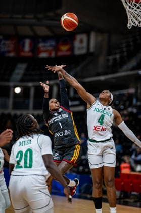Basketball Villeurbanne 17.03.2026 Wommen™s Basketball World Cup 2026 Qualifying Tournament Nigeria (NIG) - Deutschland (GER) Alexis Peterson (Deutschland, No.01) Elizabeth Balogun (Nigeria, No.04)