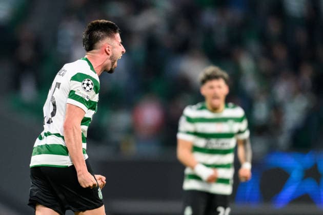260317 Goncalo Inacio of Sporting celebrates after the 0-1 goal during the UEFA Champions League football match between Sporting CP and Bodo Glimt on March 17, 2026 in Lisbon. Photo: Marius Simensen BILDBYRAN COP 238 MM0063 bbeng football fotball fotboll soccer uefa champions league mesterligaen bodo glimt sporting clube de portugal sporting lisboa sporting lisbon sporting cp jubel Copyright: MARIUSxSIMENSEN BB260317BB696
