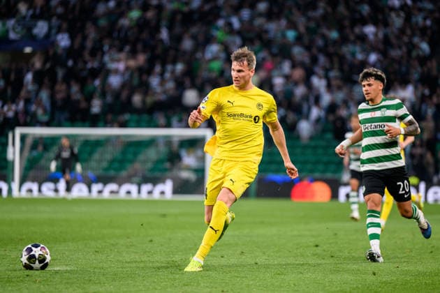 260317 Odin Bjortuft of Bodo Glimt and Maximiliano Araujo of Sporting during the UEFA Champions League football match between Sporting CP and Bodo Glimt on March 17, 2026 in Lisbon. Photo: Marius Simensen BILDBYRAN COP 238 MM0063 bbeng football fotball fotboll soccer uefa champions league mesterligaen bodo glimt sporting clube de portugal sporting lisboa sporting lisbon sporting cp Copyright: MARIUSxSIMENSEN BB260317BB702