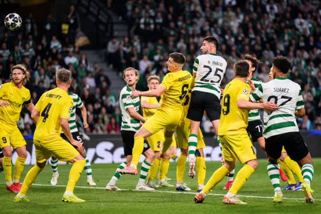 260317 Goncalo Inacio of Sporting scores the 0-1 goal during the UEFA Champions League football match between Sporting CP and Bodo Glimt on March 17, 2026 in Lisbon. Photo: Marius Simensen BILDBYRAN COP 238 MM0063 bbeng football fotball fotboll soccer uefa champions league mesterligaen bodo glimt sporting clube de portugal sporting lisboa sporting lisbon sporting cp Copyright: MARIUSxSIMENSEN BB260317BB705