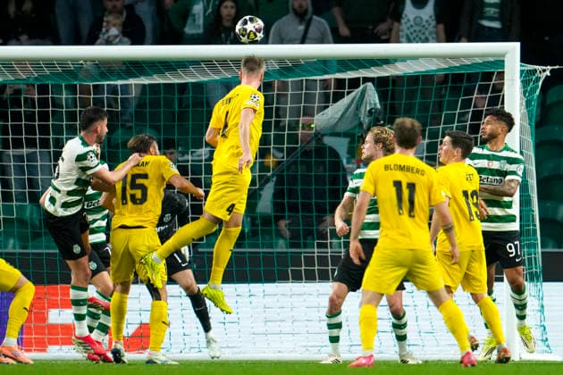 Football, Champions League 2025 2026 Sporting Lisbon Bodo Glimt Lisbon, Portugal 20260317 Odin Bjortuft with a header against Sporting s goal during the football match in the Champions League between Sporting Lisboa and Bodo Glimt at Estadio JosÃ Alvalade Photo Fredrik Varfjell NTB Lisboa Portugal EDITORIAL USE ONLY RESTRICTED USE FOR BETTING COMPANIES  Copyright: xFredrikxVarfjellx xNTBx