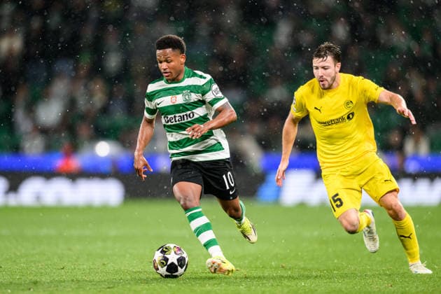 260317 Geny Catamo of Sporting and Fredrik AndrÃ Bjorkan of Bodo Glimt during the UEFA Champions League football match between Sporting CP and Bodo Glimt on March 17, 2026 in Lisbon. Photo: Marius Simensen BILDBYRAN COP 238 MM0063 bbeng football fotball fotboll soccer uefa champions league mesterligaen bodo glimt sporting clube de portugal sporting lisboa sporting lisbon sporting cp Copyright: MARIUSxSIMENSEN BB260317BB784