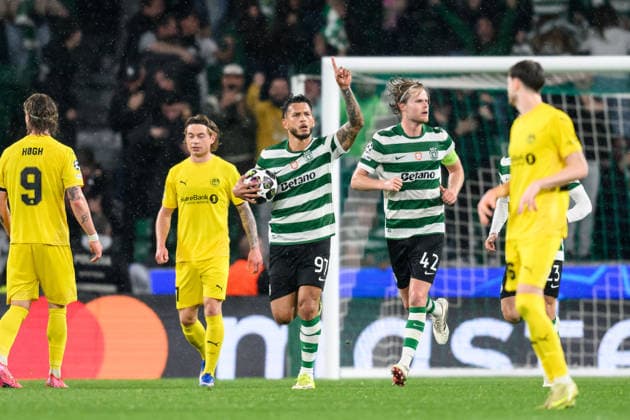 260317 Luis Suarez of Sporting celebrates after 3-0 on penalty during the UEFA Champions League football match between Sporting CP and Bodo Glimt on March 17, 2026 in Lisbon. Photo: Marius Simensen BILDBYRAN COP 238 MM0063 bbeng football fotball fotboll soccer uefa champions league mesterligaen bodo glimt sporting clube de portugal sporting lisboa sporting lisbon sporting cp Copyright: MARIUSxSIMENSEN BB260317BB813