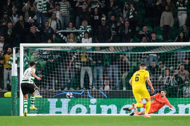 260317 Luis Suarez of Sporting scores the 3-0 goal on penalty against goalkeeper Nikita Haikin of Bodo Glimt during the UEFA Champions League football match between Sporting CP and Bodo Glimt on March 17, 2026 in Lisbon. Photo: Marius Simensen BILDBYRAN COP 238 MM0063 bbeng football fotball fotboll soccer uefa champions league mesterligaen bodo glimt sporting clube de portugal sporting lisboa sporting lisbon sporting cp Copyright: MARIUSxSIMENSEN BB260317BB814