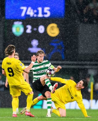 260317 Morten Hjulmand of Sporting and Sondre Brunstad Fet of Bodo Glimt during the UEFA Champions League football match between Sporting CP and Bodo Glimt on March 17, 2026 in Lisbon. Photo: Marius Simensen BILDBYRAN COP 238 MM0063 bbeng football fotball fotboll soccer uefa champions league mesterligaen bodo glimt sporting clube de portugal sporting lisboa sporting lisbon sporting cp Copyright: MARIUSxSIMENSEN BB260317BB817