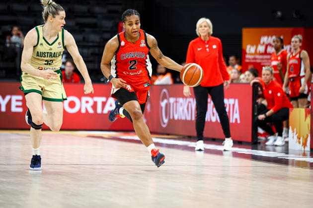 Australia vs Canada Women s Basketball World Cup 2026 Qualifying Tournaments Shay Colley of Canada national team, Nationalteam dribbles the ball during the Women s Basketball World Cup 2026 Qualifying Tournaments Group Phase - Group A between Australia National Team and Canada National Team at Turkcell Basketball Development Center on March 17, 2026 in Istanbul, Turkey. Istanbul Istanbul Turkey Copyright: xBurakxBasturkx