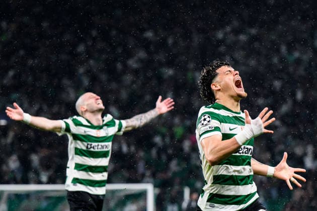 260317 Maximiliano Araujo of Sporting celebrates after the 4-0 goal during the UEFA Champions League football match between Sporting CP and Bodo Glimt on March 17, 2026 in Lisbon. Photo: Marius Simensen BILDBYRAN COP 238 MM0063 bbeng football fotball fotboll soccer uefa champions league mesterligaen bodo glimt sporting clube de portugal sporting lisboa sporting lisbon sporting cp jubel Copyright: MARIUSxSIMENSEN BB260317BB888