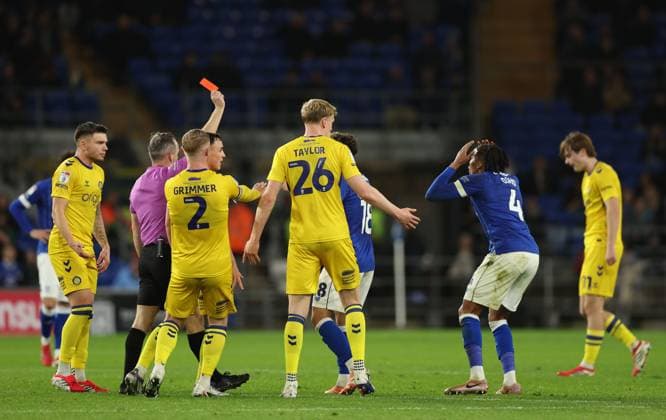 Gabriel Osho of Cardiff City is sent off Cardiff City v Wycombe Wanderers, Sky Bet League One, Football, Cardiff City Stadium, Cardiff, Wales, UK - 17 Mar 2026Cardiff Cardiff City Stadium United Kingdom EDITORIAL USE ONLY No use with unauthorised audio, video, data, fixture lists, club league logos or live services. Online in-match use limited to 120 images, no video emulation. No use in betting, games or single club league player publications. Copyright: xKieranxMcManus Shutterstockx 16776352u