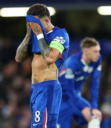 Enzo Fernandez of Chelsea reacts after conceding second goal Chelsea v Paris Saint-Germain, UEFA Champions League, Round of 16, Second Leg, Football, Stamford Bridge, London, UK - 17 Mar 2026London Stamford Bridge United Kingdom EDITORIAL USE ONLY No use with unauthorised audio, video, data, fixture lists, club league logos or live services. Online in-match use limited to 120 images, no video emulation. No use in betting, games or single club league player publications.  Copyright: xShutterstockx 16776722t