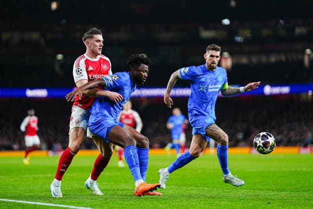 Viktor Gyökeres (FC Arsenal, 14), Edmond Tapsoba (Bayer 04 Leverkusen, 12) ENG, FC Arsenal vs. Bayer 04 Leverkusen, Fussball, UEFA Champions League, Achtelfinale, Spielzeit 2025 2026, 17.03.2026 ENG, FC Arsenal vs. Bayer 04 Leverkusen, Fussball, UEFA Champions League, Achtelfinale, Spielzeit 2025 2026, 17.03.2026 London Copyright: xEibner-Pressefoto MarcelxvonxFehrnx EP_MFN