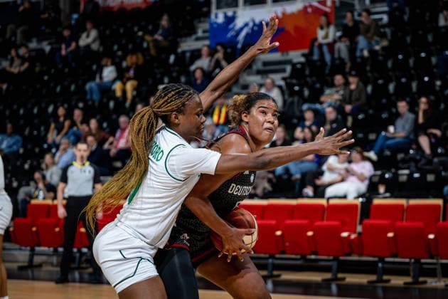 Basketball Villeurbanne 17.03.2026 Wommen™s Basketball World Cup 2026 Qualifying Tournament Nigeria (NIG) - Deutschland (GER) Nyara Sabally (Deutschland, No.08) Ifunaya Okoro (Nigeria, No.09)