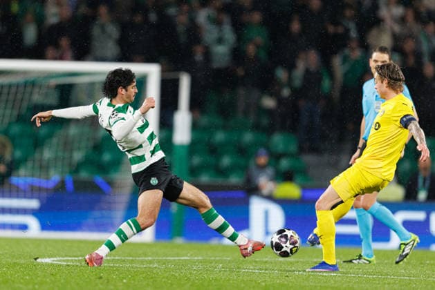 Francisco Trincao and Patrick Berg seen during UEFA Champions League Round of 16 game between teams of Sporting CP and FK Bodo Glimt at Estadio Jose Alvalade (Maciej Rogowski Ball Raw Images) Lisbon Estadio Jose Alvalade Portugal Copyright: xMaciejxRogowskix maciejrogowski_sporting_bodo_2526_ROG1466