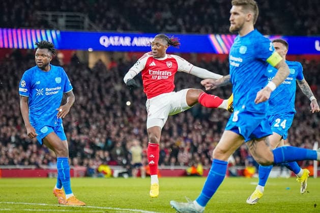 England: Fussball UEFA Champions League 2025 - 2026, Achtelfinale (Rückspiel) FC Arsenal London vs Bayer 04 Leverkusen - Emirates Stadium (London): Tor und Torjubel zum 1:0 durch Eberechi Eze (Arsenal, 10) Freude, Emotionen, Jubel Copyright: xJOERANxSTEINSIEKx