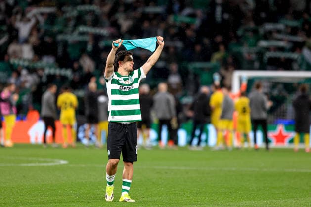 Pedro Goncalves of Sporting CP celebrates at the end of the UEFA Champions League, Last 16, second-leg football match between Sporting Clube de Portugal vs Bodo Glimt at Estadio Jose Alvalade on March 17, 2026 in Lisbon, Portugal. UEFA Champions League - Sporting CP vs Bodo Glimt (Valter Gouveia SPP) Copyright: xValterxGouveia SPPx spp-en-VaGo-VG_L2523