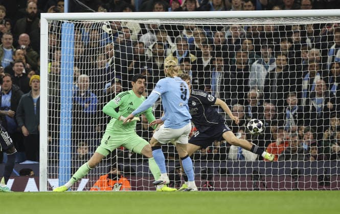 Manchester City v Real Madrid , UEFA Champions League, Round of 16, 2nd leg 17.03.26 Manchester City v Real Madrid , UEFA Champions League, Round of 16, 2nd leg Bradley Ormesher The Times Erling Haaland of Manchester City scores and celebrates scoring his teams 1st goal 1-1  Copyright: xBradleyxOrmesherx NINTCHDBPICT001067509189