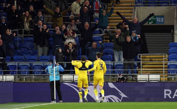 Andrà Vidigal of Wycombe Wanderers celebrates scoring a goal to make the score 0-1 Cardiff City v Wycombe Wanderers, Sky Bet League One, Football, Cardiff City Stadium, Cardiff, Wales, UK - 17 Mar 2026Cardiff Cardiff City Stadium United Kingdom EDITORIAL USE ONLY No use with unauthorised audio, video, data, fixture lists, club league logos or live services. Online in-match use limited to 120 images, no video emulation. No use in betting, games or single club league player publications. Copyright: xKieranxMcManus Shutterstockx 16776352af