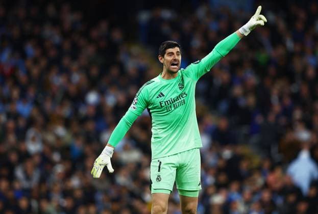 Real Madrid goalkeeper Thibaut Courtois Manchester City v Real Madrid, UEFA Champions League, Round of 16, Second Leg, Football, Etihad Stadium, Manchester, UK - 17 Mar 2026Manchester Etihad Stadium United Kingdom EDITORIAL USE ONLY No use with unauthorised audio, video, data, fixture lists, club league logos or live services. Online in-match use limited to 120 images, no video emulation. No use in betting, games or single club league player publications. Copyright: xMattxWest Shutterstockx 16776379av