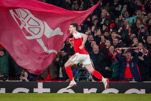 England: Fussball UEFA Champions League 2025 - 2026, Achtelfinale (Rückspiel) FC Arsenal London vs Bayer 04 Leverkusen - Emirates Stadium (London): Tor und Torjubel zum 2:0 durch Declan Rice (Arsenal, 41) Freude, Emotionen, Jubel Copyright: xJOERANxSTEINSIEKx