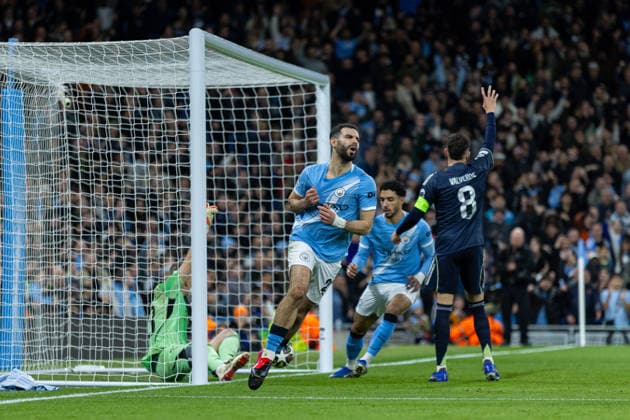Football - UEFA Champions League - Round of 16 - 2nd Leg - Manchester City FC v Real Madrid CF MANCHESTER, ENGLAND - Tuesday, March 17, 2026: Manchester City s Rayan AÃ¯t-Nouri celebrates after scoring his side s second goal but was ruled offside during the UEFA Champions League Round of 16 2nd Leg match between Manchester City FC and Real Madrid CF at the City of Manchester Stadium. (Photo by David Rawcliffe Propaganda) MANCHESTER City of Manchester Stadium GREATER MANCHESTER ENGLAND  Copyright: xDavidxRawcliffex P2026-03-17-Man_City_Real_Madrid-98