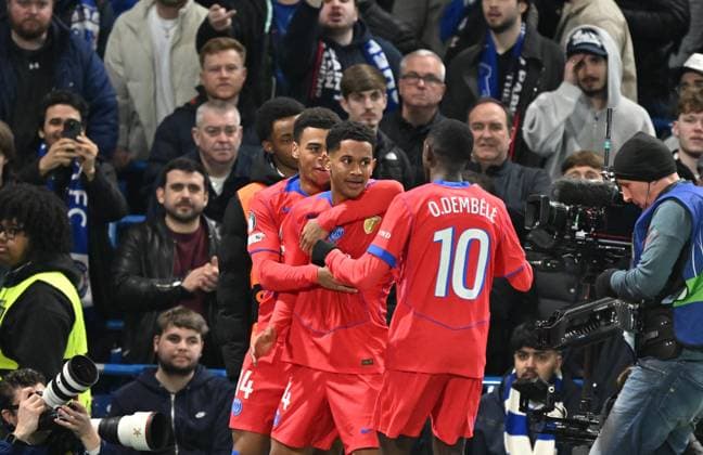 Chelsea vs PSG - UEFA Champions League LONDON, UNITED KINGDOM - MARCH 17: PSG players celebrate a goal during the UEFA Champions League 2025 26 Round of 16 second-leg match between Chelsea and Paris Saint-Germain at Stamford Bridge in London, United Kingdom on March 17, 2026. Mustafa Yalcin Anadolu London United Kingdom. Editorial use only. Please get in touch for any other usage.  Copyright: x2026xAnadoluxMustafaxYalcinx