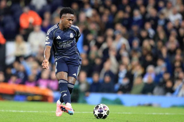 17th March 2026; Etihad Stadium, Manchester, England; UEFA Champions League Football, Manchester City versus Real Madrid; Vinicius Junior of Real Madrid shoots at goal  DavidxBlunsden Content restricted for UK based newspaper