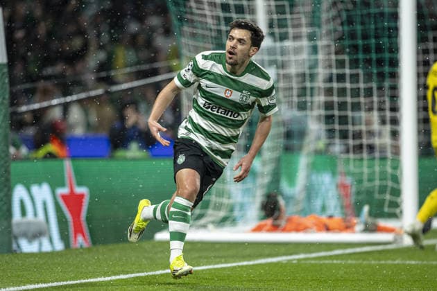 Pedro Gonçalves 8 of Sporting CP celebrates after scoring team s second goal during the UEFA Champions League match between Sporting CP vs FK Bodø Glimt at Estadio Jose Alvalade on March 17th,2026 (Photo by Joao Bravo Sports Press Photo) Copyright: xJoaoxBravo SportsxPressxPhotox Sportspressphoto_SPR112919