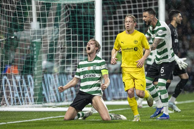 Morten Hjulmand 42 of Sporting CP reacts during the UEFA Champions League match between Sporting CP vs FK Bodø Glimt at Estadio Jose Alvalade on March 17th,2026 (Photo by Joao Bravo Sports Press Photo) Copyright: xJoaoxBravo SportsxPressxPhotox Sportspressphoto_SPR112924