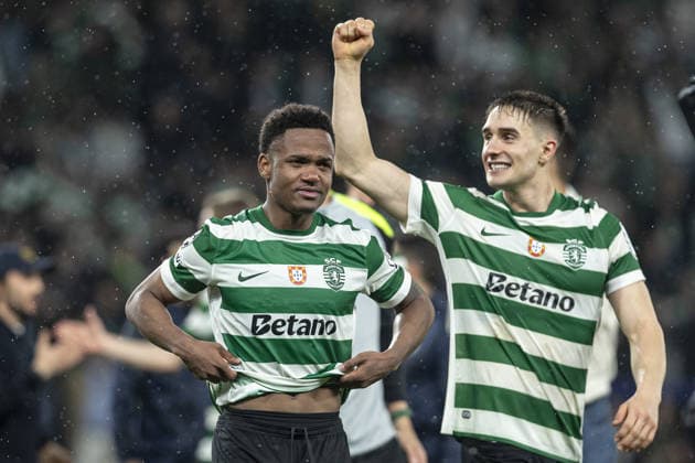 Geny Catamo 10 of Sporting CP (L) and Ivan Fresneda 22 of Sporting CP (R) celebrates after win during the UEFA Champions League match between Sporting CP vs FK Bodø Glimt at Estadio Jose Alvalade on March 17th,2026 (Photo by Joao Bravo Sports Press Photo) Copyright: xJoaoxBravo SportsxPressxPhotox Sportspressphoto_SPR112925