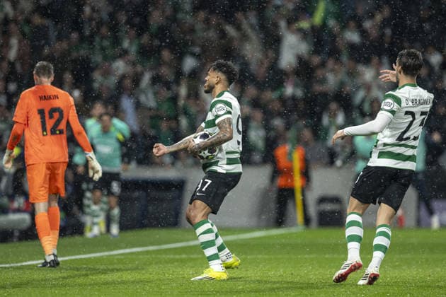 Luis Suarez 97 of Sporting CP celebrates after scoring teams third goal during the UEFA Champions League match between Sporting CP vs FK Bodø Glimt at Estadio Jose Alvalade on March 17th,2026 (Photo by Joao Bravo Sports Press Photo) Copyright: xJoaoxBravo SportsxPressxPhotox Sportspressphoto_SPR112926