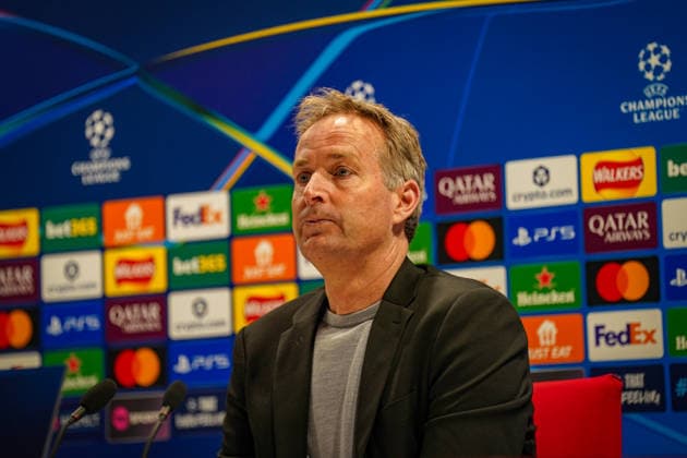 England: Fussball UEFA Champions League 2025 - 2026, Achtelfinale (Rückspiel) FC Arsenal London vs Bayer 04 Leverkusen - Emirates Stadium (London): Kasper Hjulmand (Trainer, Bayer 04 Leverkusen) Pressekonferenz, Medien Copyright: xJOERANxSTEINSIEKx