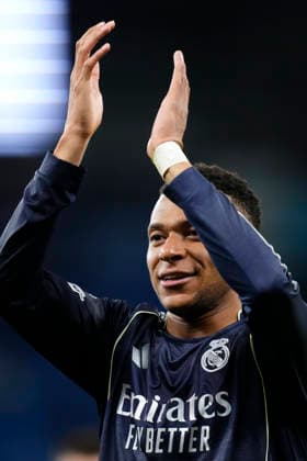 Manchester City FC v Real Madrid CF - UEFA Champions League 2025 26 Round of 16 Second Leg Kylian Mbappe centre-forward of Real Madrid and France celebrates the victory after winning the UEFA Champions League 2025 26 Round of 16 Second Leg match between Manchester City FC and Real Madrid CF at City of Manchester Stadium on March 17, 2026 in Manchester, United Kingdom. Manchester England United Kingdom  Copyright: xJosexBretonx originalFilename:bretonhernandez-manchest260317_np7r9.jpg
