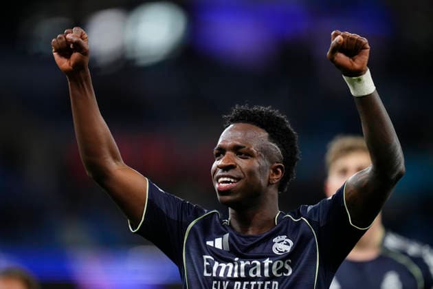Manchester City FC v Real Madrid CF - UEFA Champions League 2025 26 Round of 16 Second Leg Vinicius Junior left winger of Real Madrid and Brazil celebrates the victory after winning the UEFA Champions League 2025 26 Round of 16 Second Leg match between Manchester City FC and Real Madrid CF at City of Manchester Stadium on March 17, 2026 in Manchester, United Kingdom. Manchester England United Kingdom  Copyright: xJosexBretonx originalFilename:bretonhernandez-manchest260317_npy7Y.jpg