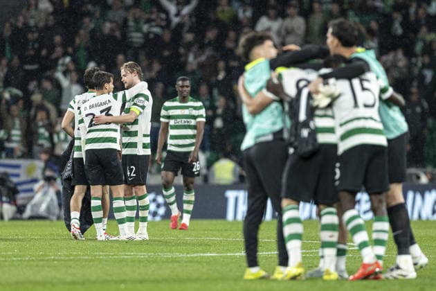 Sportinc CP players celebrates win after the game during the UEFA Champions League match between Sporting CP vs FK Bodø Glimt at Estadio Jose Alvalade on March 17th,2026 (Photo by Joao Bravo Sports Press Photo) Copyright: xJoaoxBravo SportsxPressxPhotox Sportspressphoto_SPR112948