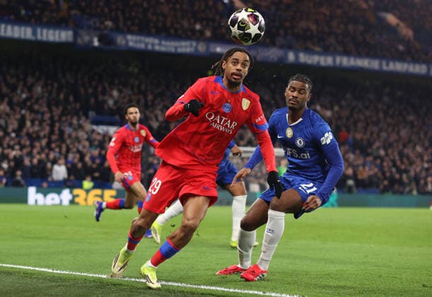 Chelsea v PSG 17 March 2026, London - UEFA Champions League, Round of Sixteen, 2nd Leg - Chelsea v Paris Saint-Germain - Bradley Barcola of PSG - Photo: Charlotte Wilson Offside. London UK Copyright: xCharlottexWilsonx xOffsidexOffside