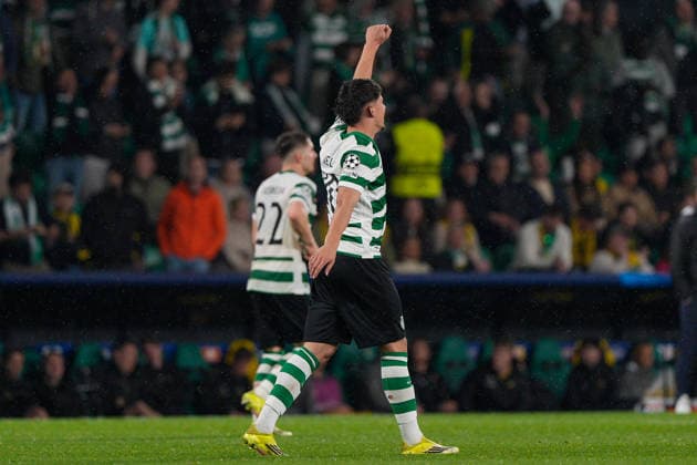 Sporting CP Vs FK Bodo Glimt in Lisbon, Portugal - 17 Mar 2026 Rafael Nel of Sporting CP (C) celebrates his goal during UEFA Champions League 2025 26 round of 16 2nd leg between Sporting CP and FK Bodo Glimt at Estadio Jose Alvalade. Final score: Sporting CP 5:0 FK Bodo Glimt Lisbon Portugal Copyright: xBrunoxdexCarvalhox xSOPAxImagesx brunodecarvalho_sportingbodoglimt-3085