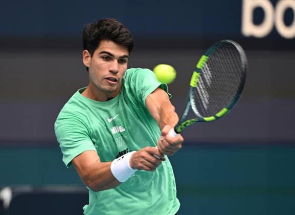 MIAMI GARDENS FL - MARCH 17: Carlos Alcaraz is seen on the practice court at The Miami Open held at Hard Rock Stadium on March 17, 2026 in Miami Gardens, Florida Copyright: xmpi04 MediaPunchx