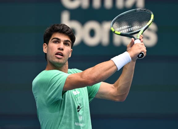 MIAMI GARDENS FL - MARCH 17: Carlos Alcaraz is seen on the practice court at The Miami Open held at Hard Rock Stadium on March 17, 2026 in Miami Gardens, Florida Copyright: xmpi04 MediaPunchx