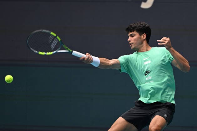 MIAMI GARDENS FL - MARCH 17: Carlos Alcaraz is seen on the practice court at The Miami Open held at Hard Rock Stadium on March 17, 2026 in Miami Gardens, Florida Copyright: xmpi04 MediaPunchx