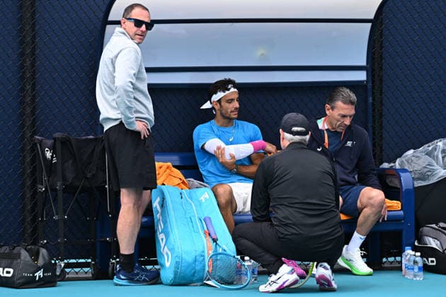 Itau Miami Open Lorenzo Musetti (ITA) during practice at the Tau Miami Open in Miami , USA, on March 17, 2026. Photo by Corinne Dubreuil ABACAPRESS.COM Miami United States  Copyright: xDubreuilxCorinne ABACAx