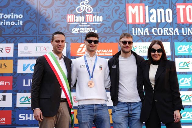 Andrea Orelandi, Riccardo Lorello, Francesco Betti and Alessandra Borghetti during the men s elite one-day Milano-Torino cycling race from Rho to Superga, Italy, Wednesday, March 18, 2026. - Cycling.  Copyright: xMassimoxPaolone LaPressex