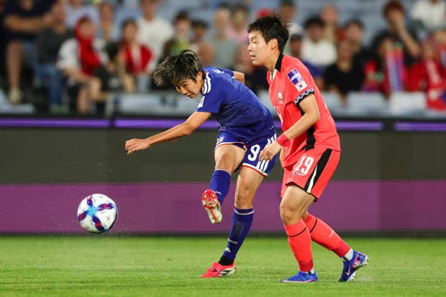 Riko Ueki of Japan shoots on goal during the AFC Womens Asian Cup 2026 Semi Final match between Korea DPR Women and Japan Women at Stadium Australia, Sydney, Australia on 18 March 2026. Copyright: xPeterxDovganx 44680012