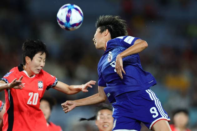 Riko Ueki of Japan heads the ball during the AFC Womens Asian Cup 2026 Semi Final match between Korea DPR Women and Japan Women at Stadium Australia, Sydney, Australia on 18 March 2026. Copyright: xPeterxDovganx 44680013