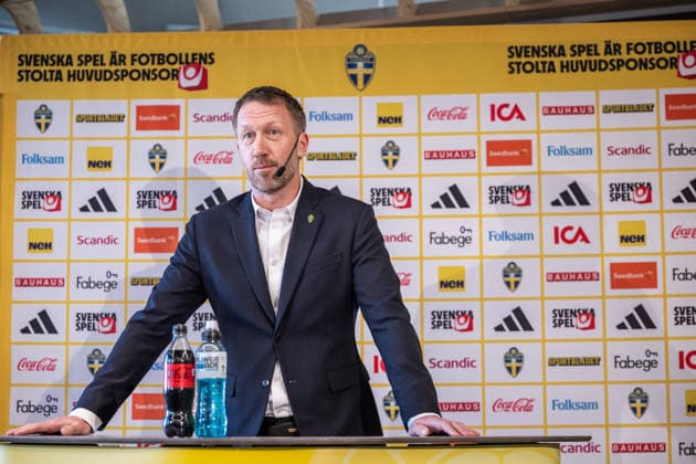 260318 Head coach Graham Potter of the Swedish men s national football team during a press conference, PK, Pressekonferenz on March 18, 2026 in Stockholm. Photo: Johanna Säll BILDBYRAN kod JL JL0601 fotboll football soccer fotball vm-kval kval FIFA World Cup, WM, Weltmeisterschaft, Fussball qualifier qualifier presskonferens press conference sverige sweden sverige a bbeng Copyright: JOHANNAxSÄLL BB260318BB338