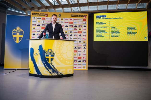 260318 Head coach Graham Potter of the Swedish men s national football team during a press conference, PK, Pressekonferenz on March 18, 2026 in Stockholm. Photo: Johanna Säll BILDBYRAN kod JL JL0601 fotboll football soccer fotball vm-kval kval FIFA World Cup, WM, Weltmeisterschaft, Fussball qualifier qualifier presskonferens press conference sverige sweden sverige a bbeng Copyright: JOHANNAxSÄLL BB260318BB347