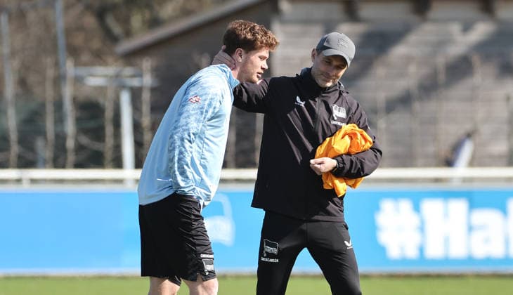 Sebastian Grönning, Trainer Stefan Leitl Fußball Fussball Saison 2025 2026 2. Bundesliga Herren DFL 18.03.2026 Training Hertha BSC Berlin DFL regulations prohibit any use of photographs as image sequences and or quasi-video.