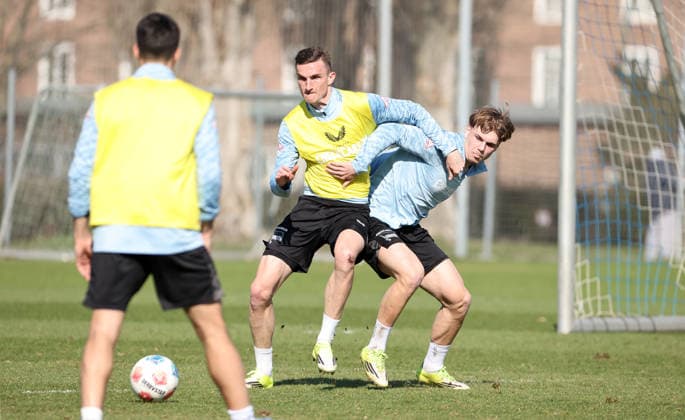 Niklas Kolbe, Niklas Hildebrandt Zweikampf Spielszene Aktion Fußball Fussball Saison 2025 2026 2. Bundesliga Herren DFL 18.03.2026 Training Hertha BSC Berlin DFL regulations prohibit any use of photographs as image sequences and or quasi-video.